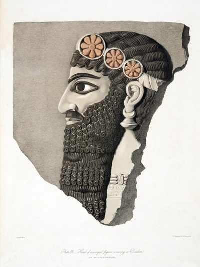 Head of a winged figure wearing a Diadem, from Monuments of Nineveh by Austen Henry Layard