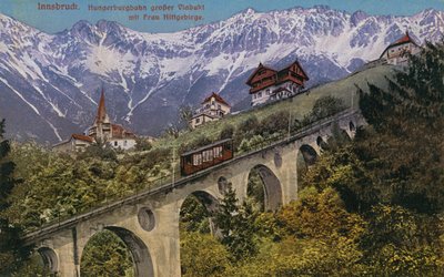 Innsbruck - funicular railway and viaduct. Postcard sent in 1913 by Austrian Photographer