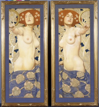 A Pair of Pastels on Paper, Depicting Semi-Nude Female Figures by Austrian School
