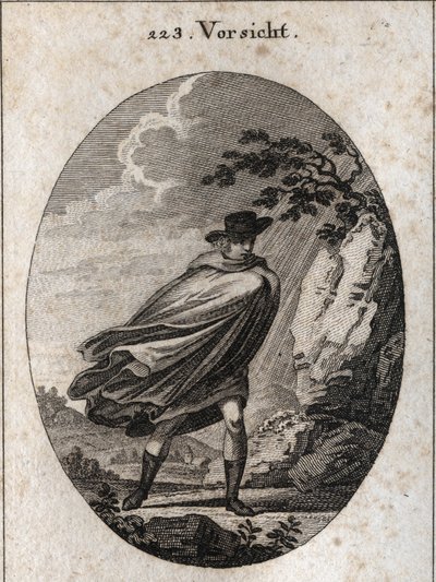 Allegory of providence. Expression: When the weather is nice, take your coat, when it rains, take it, if you want. Engraving in 