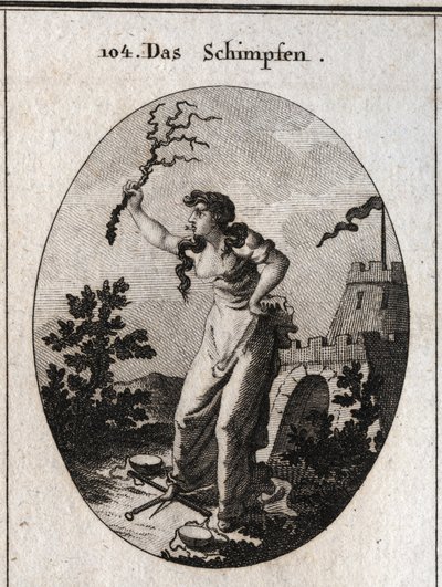 Allegory of Repressive Insult with a Forked Tongue. She Holds a Rod of Thorns in One Hand and Has Her Feet Scales to Show That She Acts Against Equitability. Engraving in 