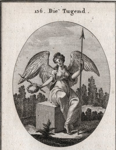 Allegory of Virtue. The Marble Cube on Which She Sits Desires the Solidity, and Its Spread Wings Mean That It Stands Above the Vulgar. Engraving in 