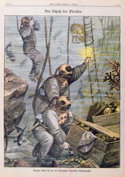 Divers Finding Treasure Plundered by Pirates from Churches, 1897 by Austrian School