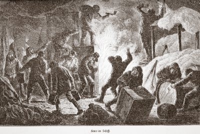 Fire on board the ship, 1876 by Austrian School