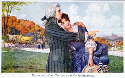 Mozart with His Wife Constanze on Their Honeymoon by Austrian School