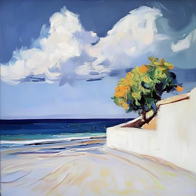 Orange Tree Coastal Scene by Avanesova Elena