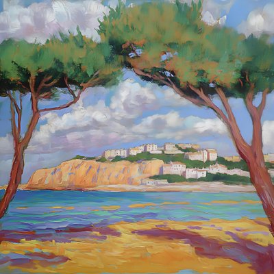 Pine Trees Coastal Vista by Avanesova Elena