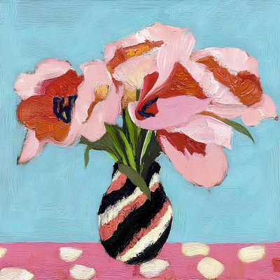 Pink Tulips Still Life by Avanesova Elena