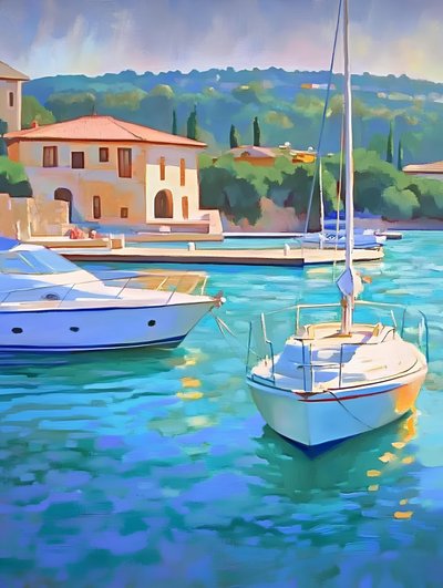 Turquoise Harbor Boats by Avanesova Elena