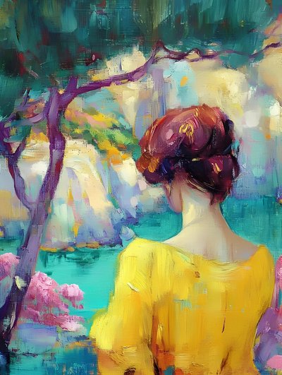 Woman in Colorful Garden by Avanesova Elena