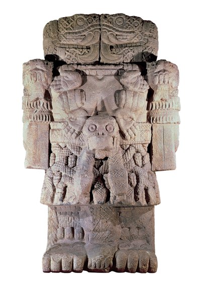 Aztec civilization: stone statue of the Goddess of the Earth, Creation and Death Coatlicue by Aztec Aztec