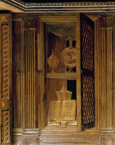 Intarsia Panelling Depicting a Cupboard with a Latticework Door, in the Study of Federigo da Montefeltro, Duke of Urbino by Baccio Pontelli
