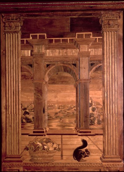 The Study of Federigo da Montefeltro, Duke of Urbino: intarsia panels depicting an extensive landscape seen through the arches of an arcaded terrace, designed by Baccio Pontelli by Baccio Pontelli