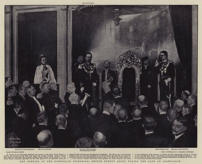 The Opening of the Norwegian Storthing, Prince Gustav Adolf Taking the Oath of Allegiance by Balliol (after) Salmon
