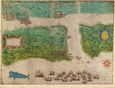 Raid on the Spanish settlement of St Augustine in Florida by Baptista Boazio