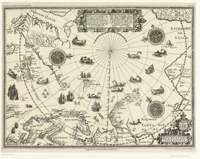 Map of the Countries Around the Arctic Circle with the Three Voyages of the Dutch in 1598 by Baptista van (after) Doetechum