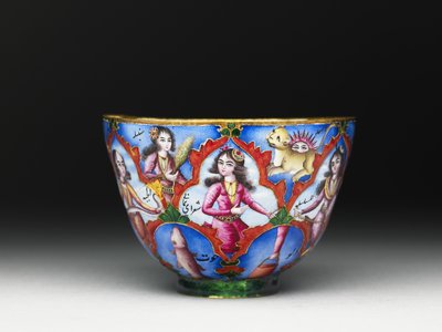 Lidded Bowl, Saucer and Spoon with Astrological Decoration by Baqir