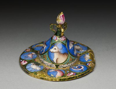 Lidded Bowl, Saucer and Spoon with Astrological Decoration, Early 19th Century by Baqir