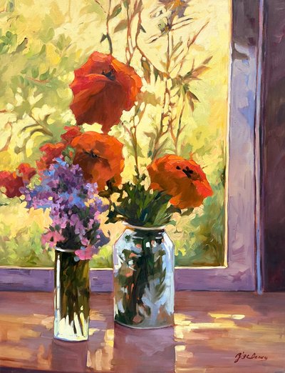Floral Still Life Poppies by Barbara Cleary
