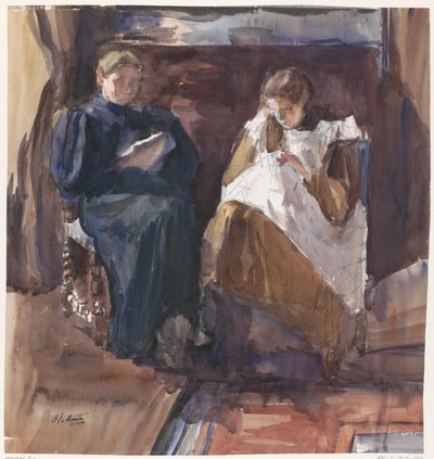 Reading Lady and Embroidering Girl, Seen from the Front, in the House at Riouwstraat 6, The Hague by Barbara Elisabeth van Houten