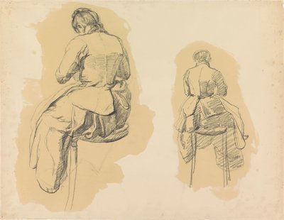 Two Studies of a Woman, Sitting on a Stool, Seen from the Back by Barbara Elisabeth van Houten