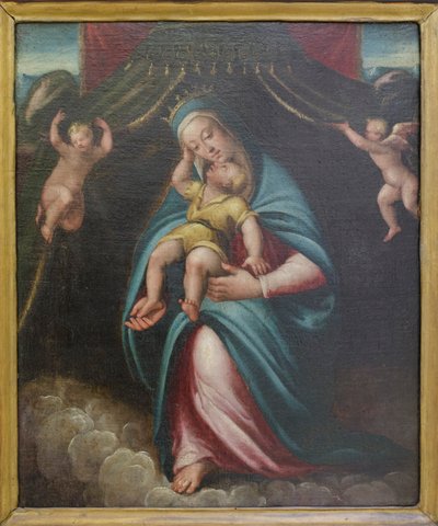 Madonna and Child Under a Canopy Held by Two Angels by Barbara Longhi