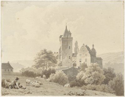 Resting Shepherd at Schloss Lansberg by Barend Cornelis Koekkoek