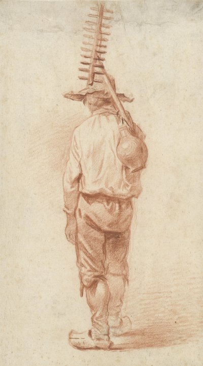 Standing Farmer with Rake and Jug over Shoulder, Seen from the Back by Barend Cornelis Koekkoek