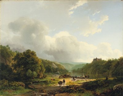 Unloading the Barge in an Undulating Landscape by Barend Cornelis Koekkoek