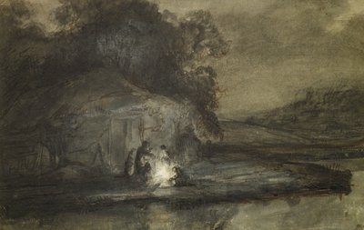 Nocturnal Landscape with a River and Shepherds by Barent Fabritius