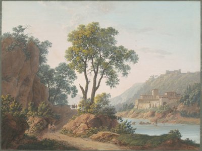 River Landscape with Castles and Travelers by Baron Louis Albert Guillain Bacler d