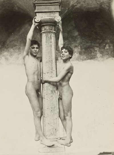 [Two Boys Holding onto a Column] by Baron Wilhelm von Gloeden