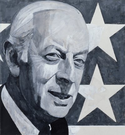 Portrait of Alistair Cooke, illustration for The Listener, 1970s by Barry Fantoni