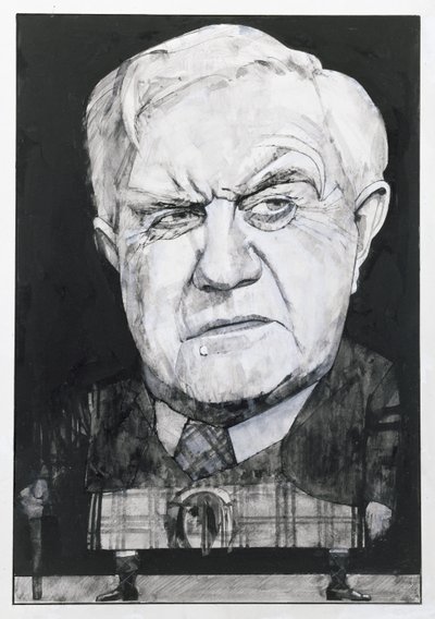 Portrait of Andrew Cruickshank, illustration for The Sunday Times by Barry Fantoni