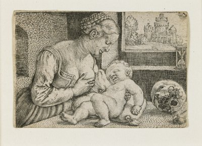 Mother and Child with Skull and Hourglass, c. 1528-1530 by Barthel Beham