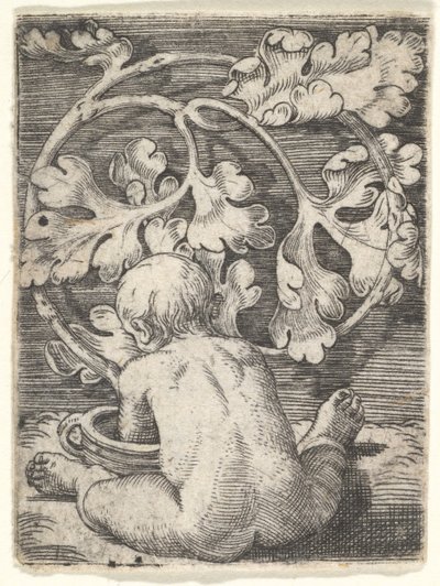 Naked Child Seen from Back Seated in Front of a Vessel by Barthel Beham