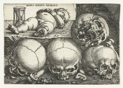 Sleeping Child with Hourglass and Four Skulls by Barthel Beham