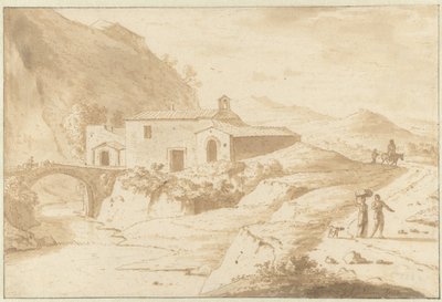 Hilly Landscape with a Chapel by a Bridge by Bartholomeus Appelman