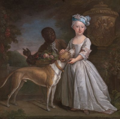 A Young Girl with an Enslaved Servant and a Dog by Bartholomew Dandridge