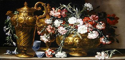 Still Life with Pinks in a Case and a Florentine Ewer on a Ledge by Bartolomeo Bimbi