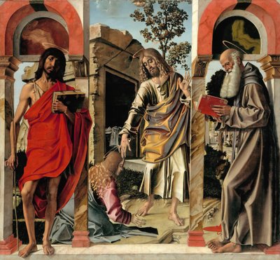 Resurrected Christ with Mary Magdalene and Saints John the Baptist and Jerome by Bartolomeo Montagna
