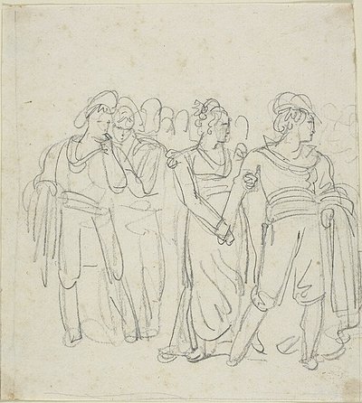 Brigand Chief Held Back By a Woman; Sketch of Two Figures in a Landscape by Bartolomeo Pinelli