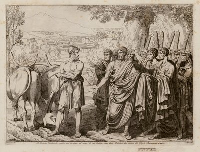 Cincinnatus recalled from his fields to become dictator of Rome, 458 BC by Bartolomeo Pinelli