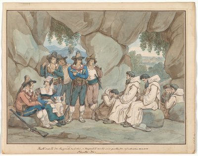 “Frati” Captured by Brigands and Held in a Grotto, illustration for Roman Costumes and Customs by Bartolomeo Pinelli
