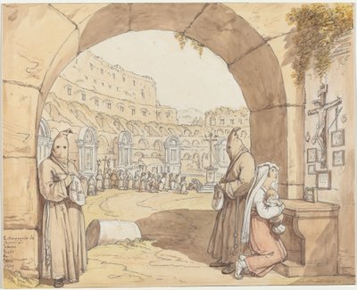 Penitents Praying at Altars in the Colosseum by Bartolomeo Pinelli
