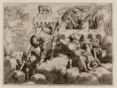 Romans defending the citadel against the Gauls after being warned by the Capitoline Geese, 390 BC by Bartolomeo Pinelli