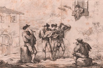 Serenade in Rome, etching by Bartolomeo Pinelli by Bartolomeo Pinelli