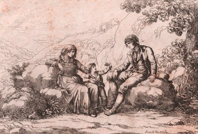 Two Commoners with a Baby, Schiavi, Abruzzo, Etching by Bartolomeo Pinelli by Bartolomeo Pinelli