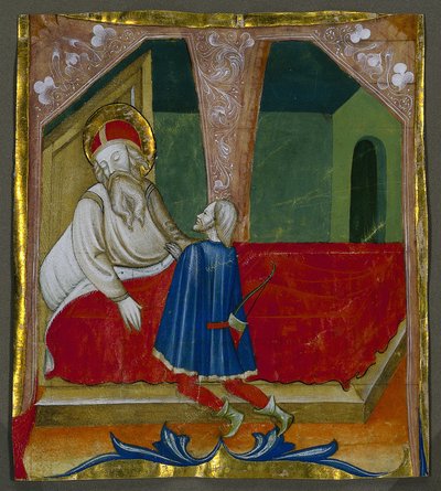 Initial T from a Choral Book with Isaac and Esau by Bartolomeo da Gallarate