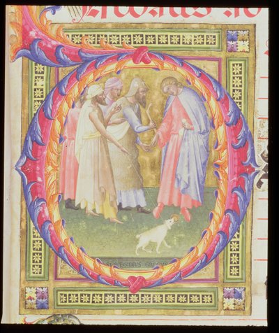 Historiated Initial O Depicting Tobias and the Angel by Bartolomeo di Frusino